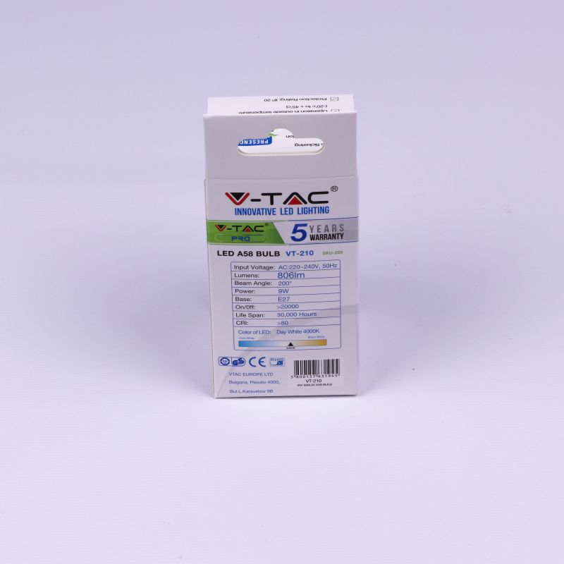 LED Bulb - SAMSUNG CHIP 9W E27 A58 Plastic 4000K