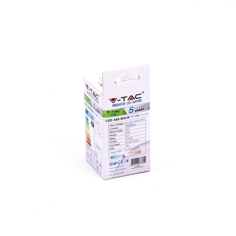 LED Bulb - SAMSUNG CHIP 8.5W E27 A++ A60 Plastic 6400K