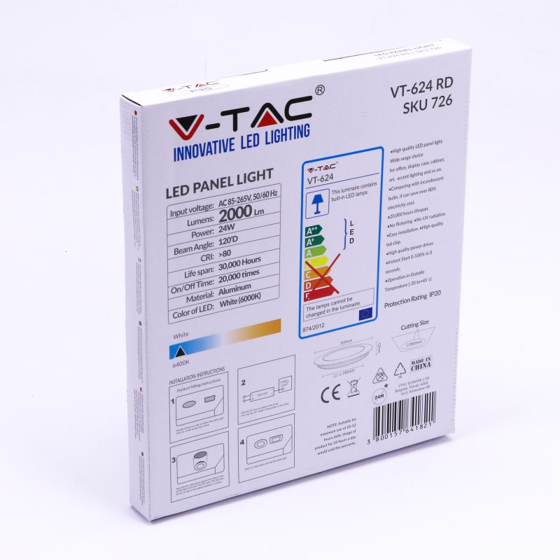 24W LED Panel Premium SAMSUNG CHIP Round 6400K