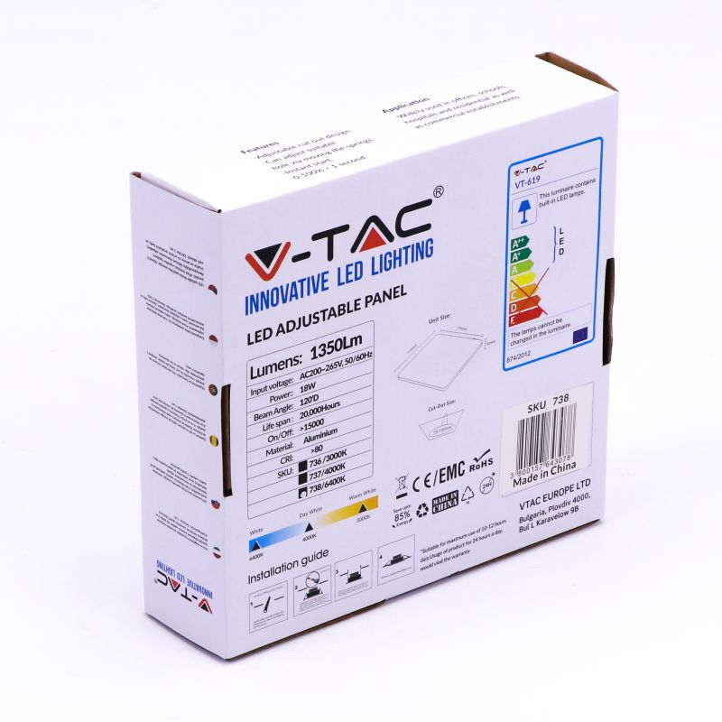 18W LED Adjustable Panel SAMSUNG CHIP Square 6400K