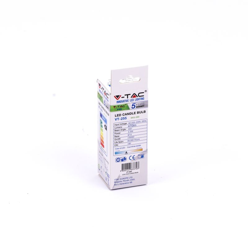 LED Bulb - SAMSUNG CHIP 4.5W E14 A++ Plastic Candle 6400K