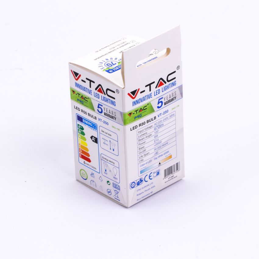 LED Bulb - SAMSUNG CHIP 4.8W E14 R50 Plastic 4000K