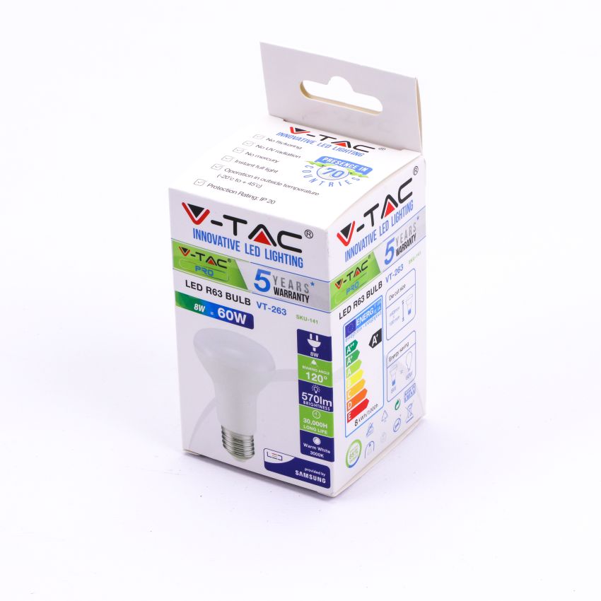 LED Bulb - SAMSUNG CHIP 8.5W E27 R63 Plastic 3000K