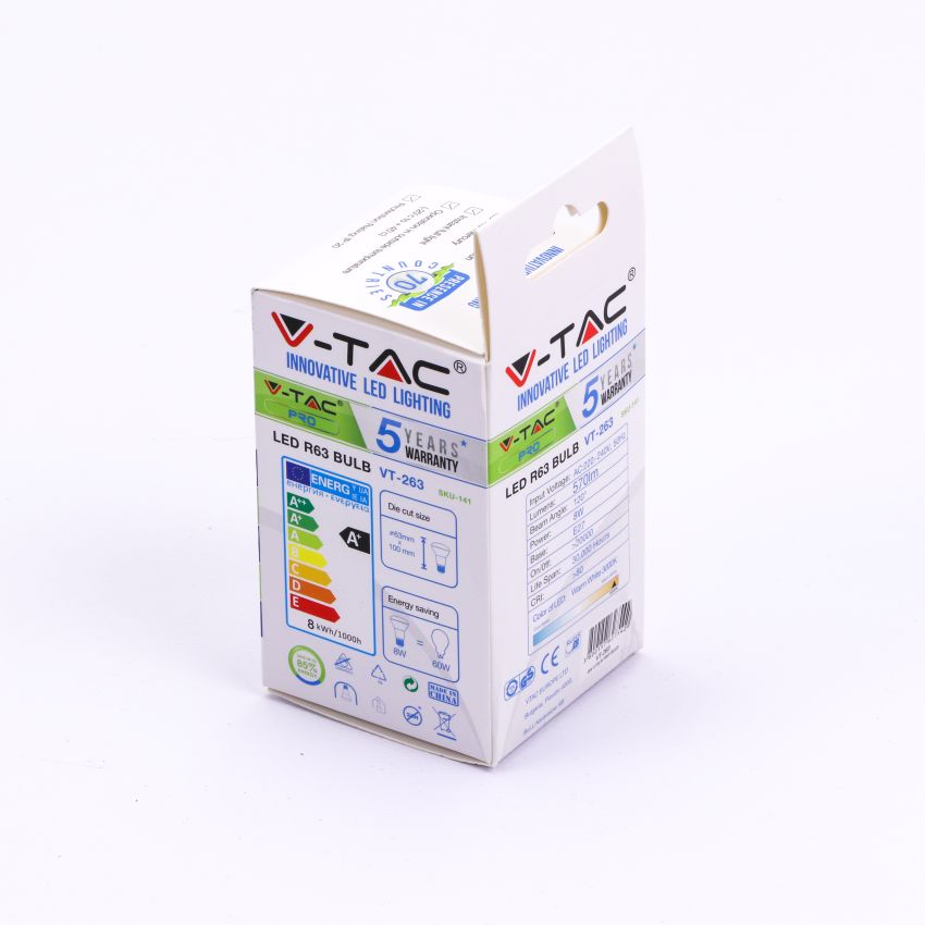 LED Bulb - SAMSUNG CHIP 8.5W E27 R63 Plastic 3000K