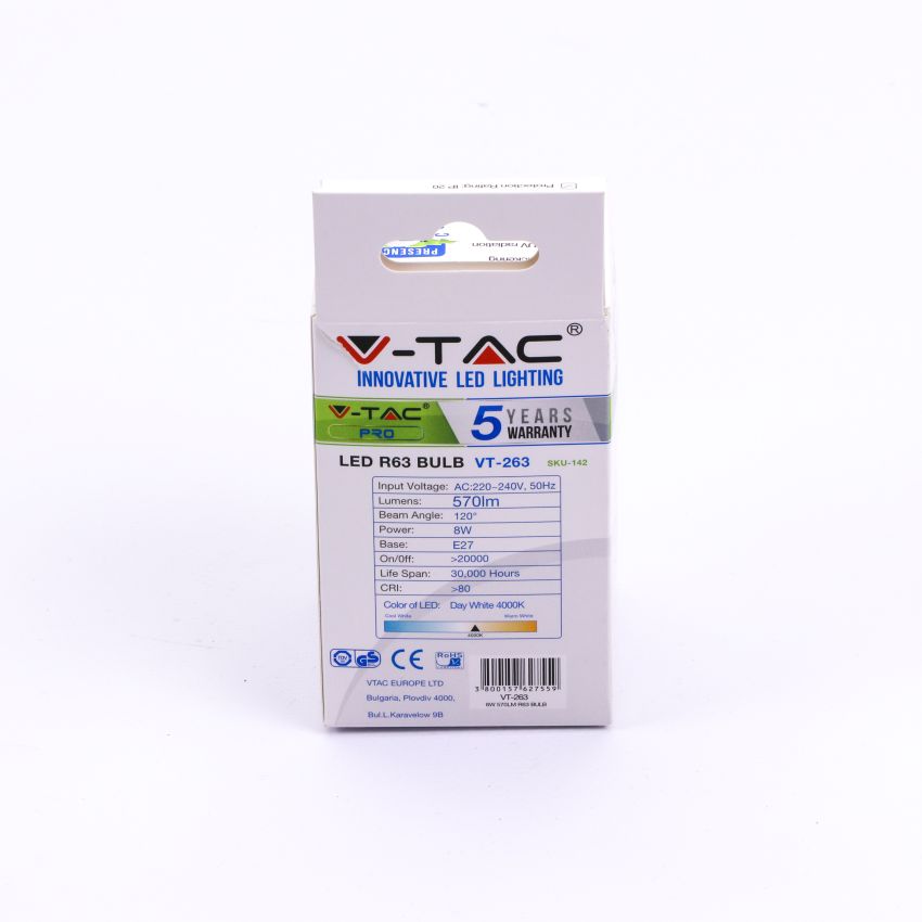 LED Bulb - SAMSUNG CHIP 8.5W E27 R63 Plastic 4000K