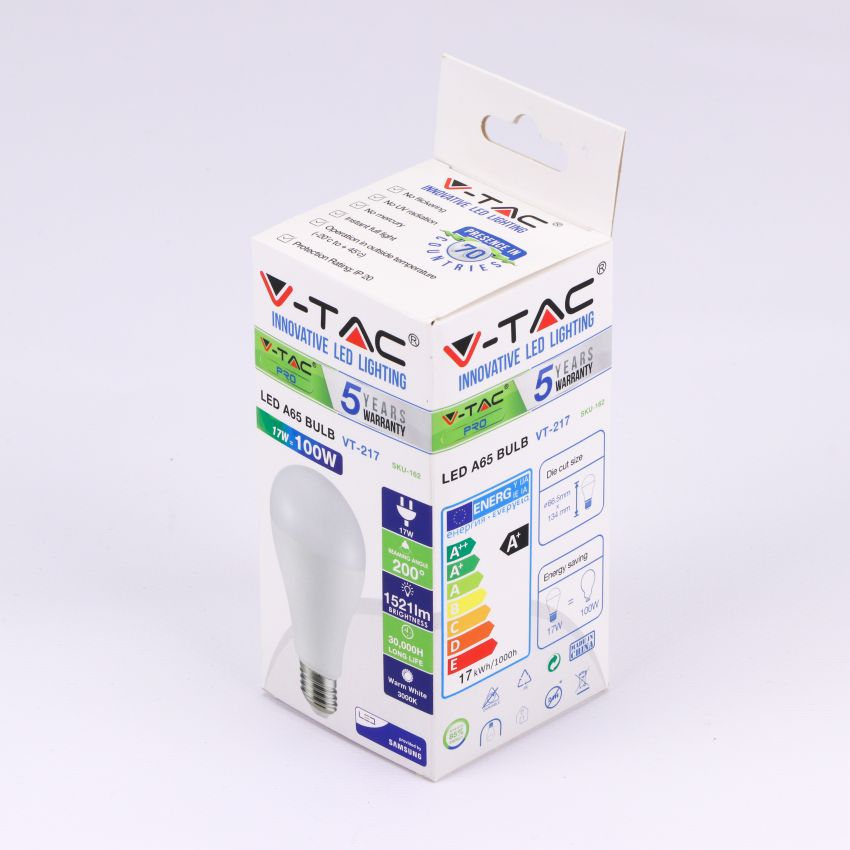 LED Bulb - SAMSUNG CHIP 17W E27 A65 Plastic 3000K