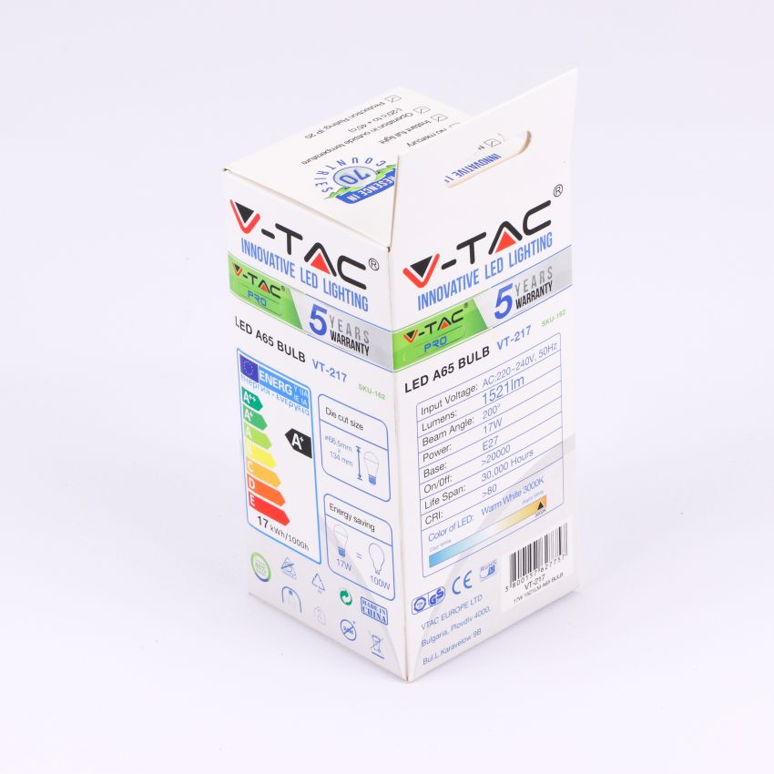 LED Bulb - SAMSUNG CHIP 17W E27 A65 Plastic 3000K