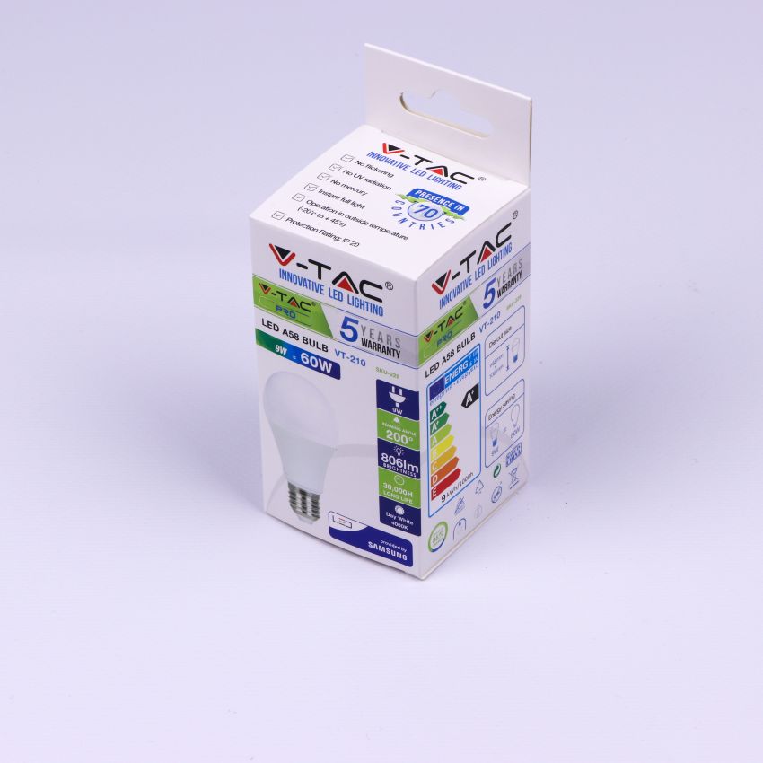 LED Bulb - SAMSUNG CHIP 9W E27 A58 Plastic 3000K