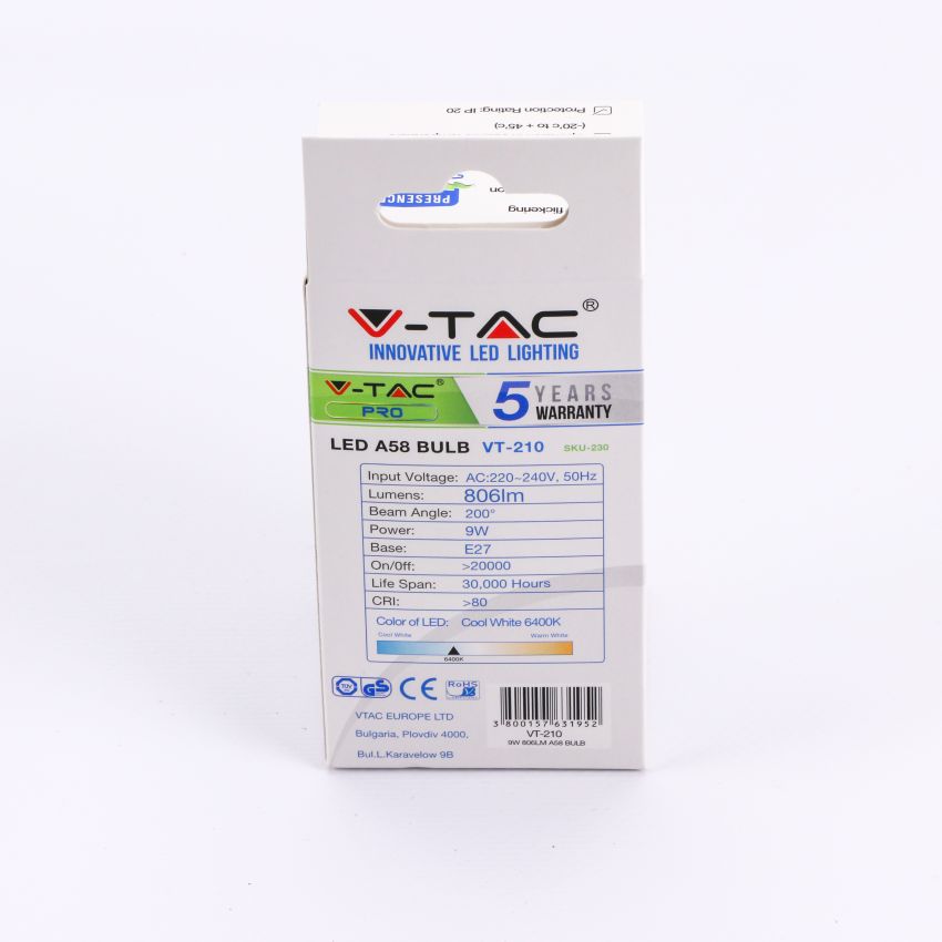 LED Bulb - SAMSUNG CHIP 9W E27 A58 Plastic 6400K