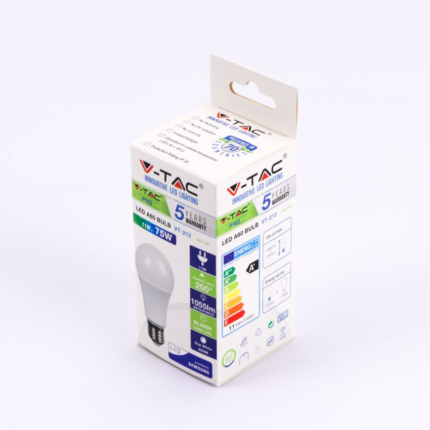 LED Bulb - SAMSUNG CHIP 11W E27 A60 Plastic 4000K