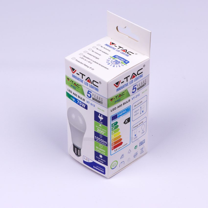 LED Bulb - SAMSUNG CHIP 11W E27 A60 Plastic 6400K