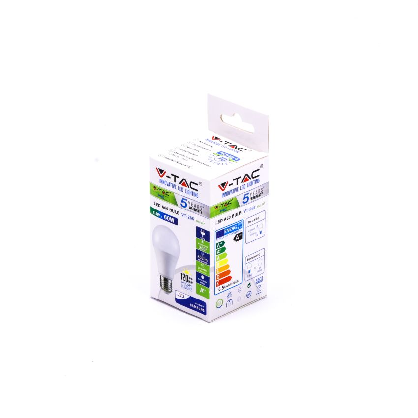 LED Bulb - SAMSUNG CHIP 6.5W E27 A++ A60 Plastic 6400K