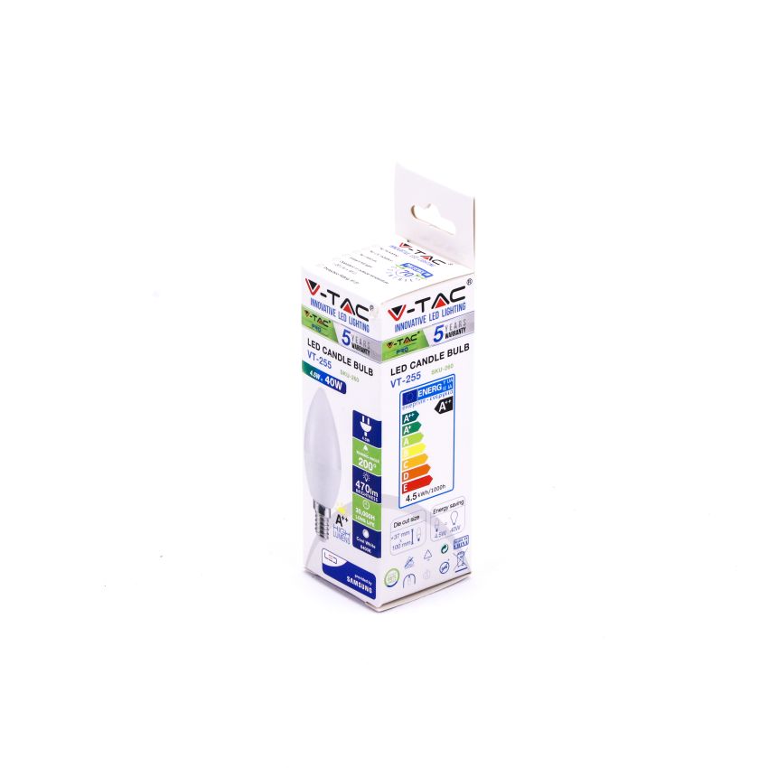 LED Bulb - SAMSUNG CHIP 4.5W E14 A++ Plastic Candle 6400K 