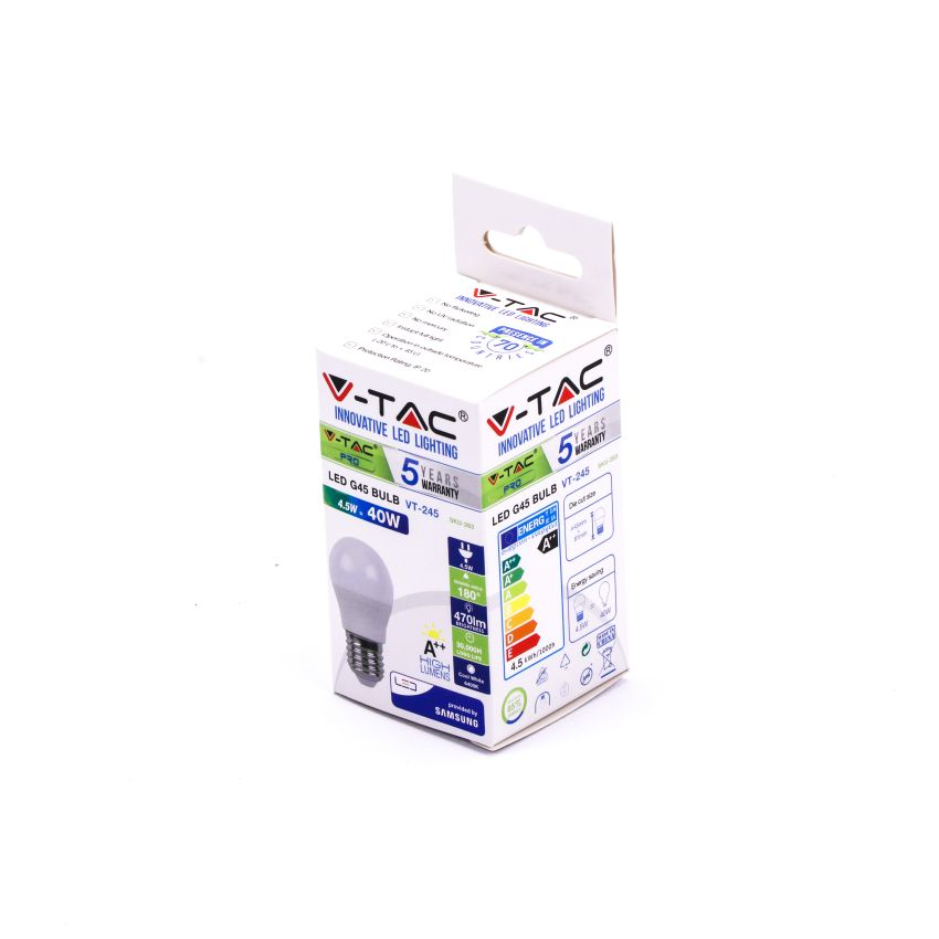 LED Bulb - SAMSUNG CHIP 4.5W E27 A++ G45 Plastic 6400K
