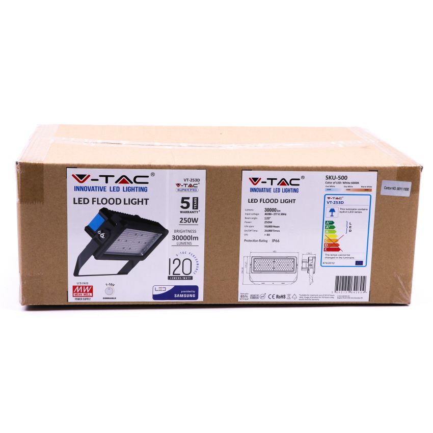 250W LED Floodlight SAMSUNG CHIP Meanwell Driver 120'D 6000K