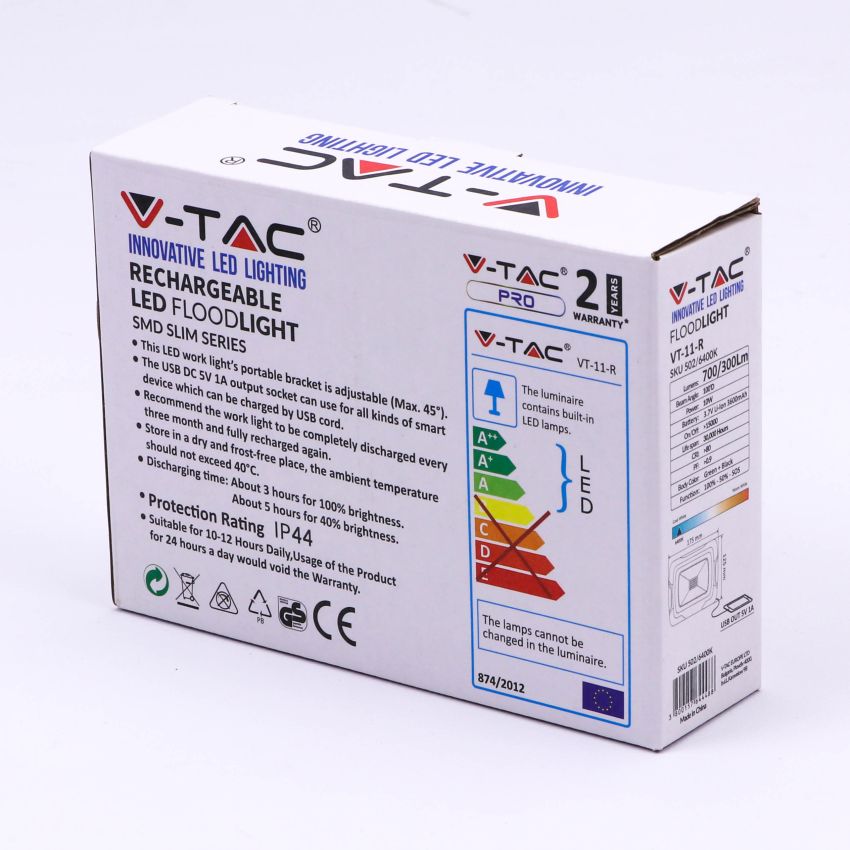 10W LED Floodlight Rechargeable SAMSUNG CHIP USB + SOS Function IP44 6400