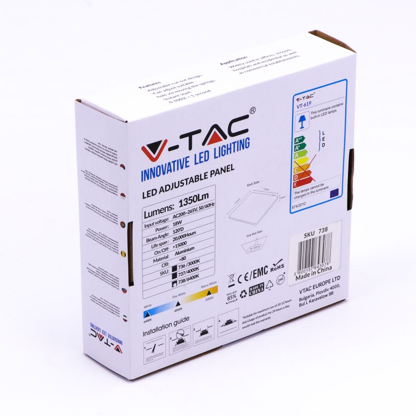 18W LED Adjustable Panel SAMSUNG CHIP Square 6400K