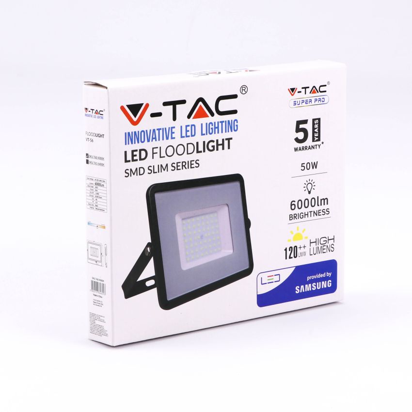 50W LED Floodlight SMD SAMSUNG CHIP G2 SLIM Black Body 4000K 