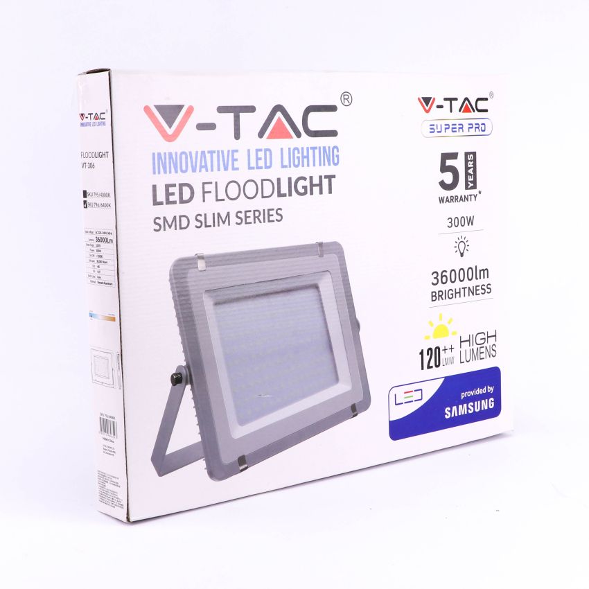 300W LED Floodlight SMD SAMSUNG CHIP G2 SLIM Grey Body 6500K 