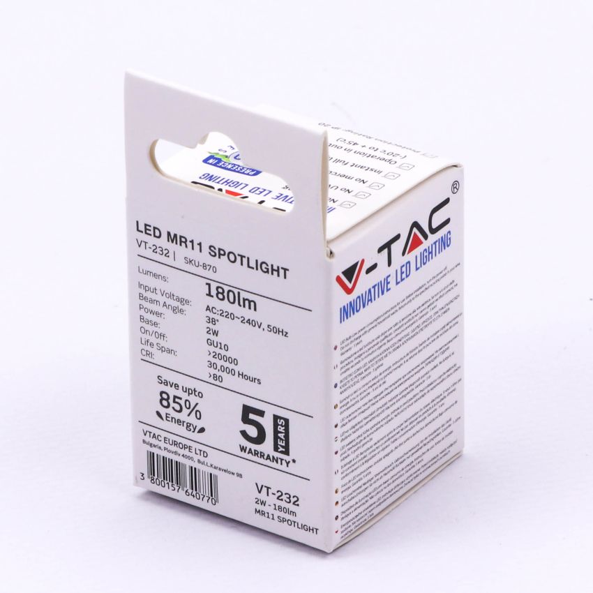 LED Spotlight SAMSUNG CHIP - GU10 2W MR11 80RA 4000K