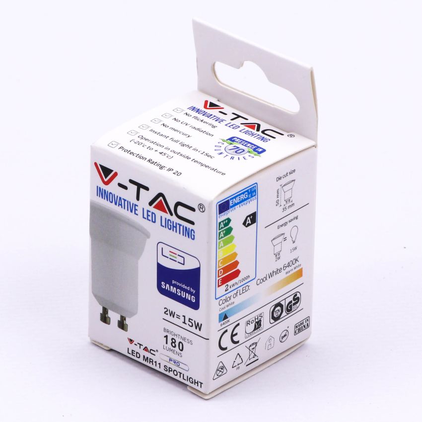 LED Spotlight SAMSUNG CHIP - GU10 2W MR11 80RA 6400K